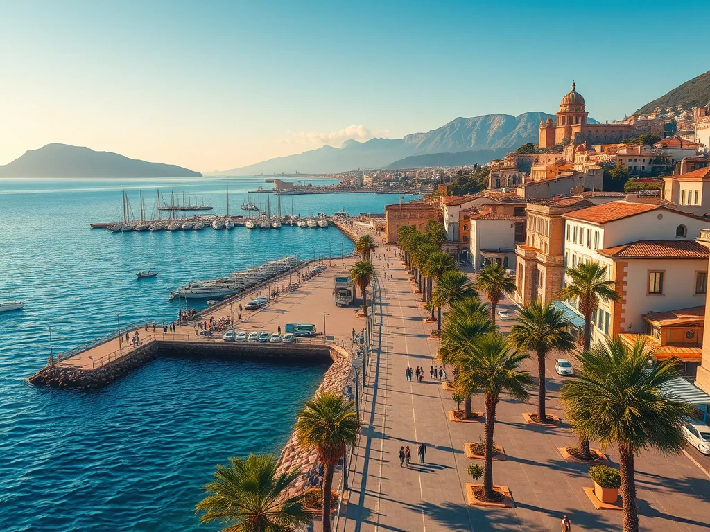 الواجهة البحرية ريجيو كالابريا ومضيق ميسينا في جنوب إيطاليا